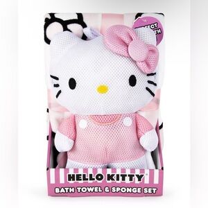 Hello Kitty 2-pc. Bath Towel25"x50" & 3D Sponge Buddy Set Pink White New In Box